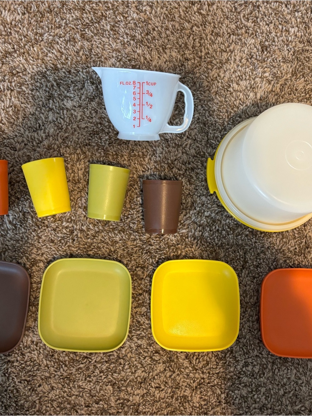 Vintage 1980 Tupperware mini party set Yellow, Olive, Brown & Orange